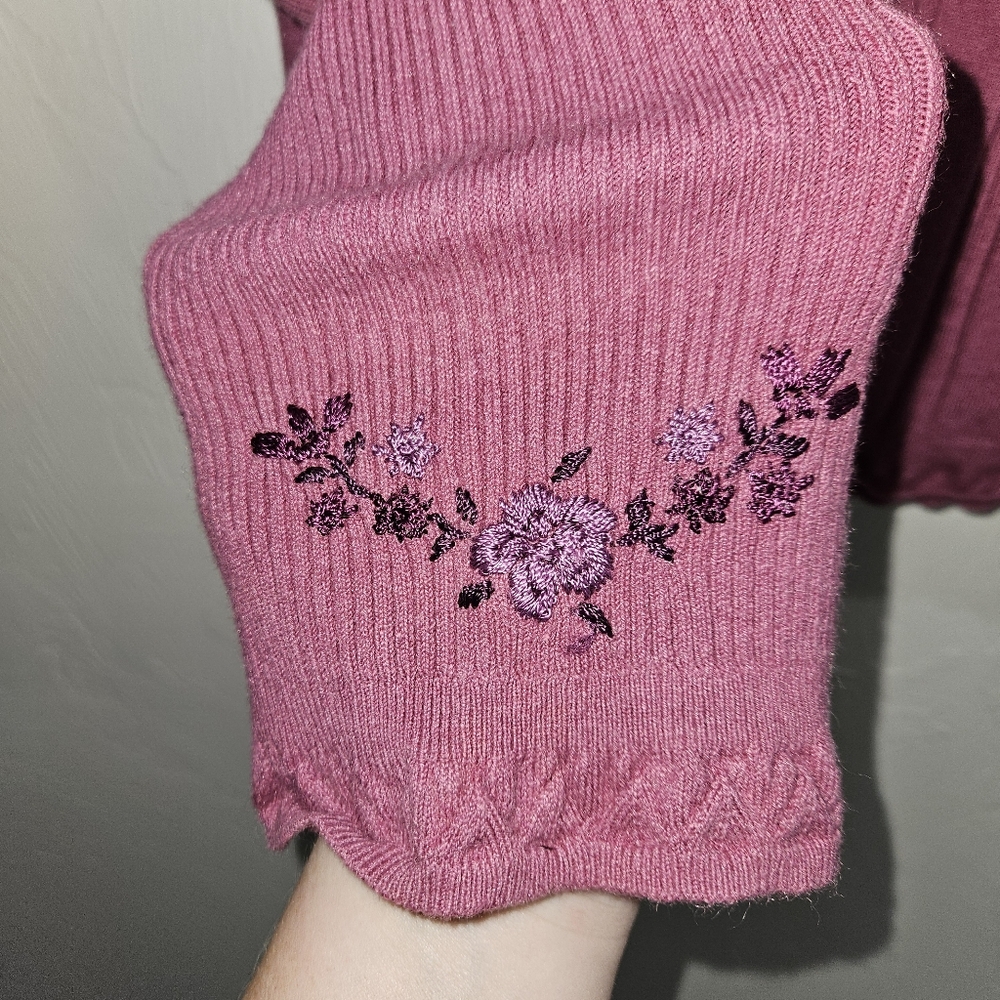Y2K Sweater Embroidered Floral Vintage Fairycore Ribbed Knit Large Whimsy - Picture 7 of 13